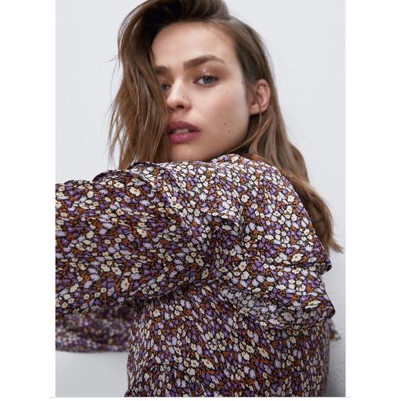 Zara Floral Print mini long sleeve dress NWT XL - Picture 7 of 12